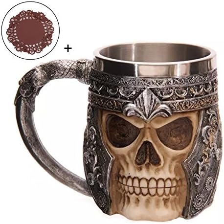 Prehelife Creative 3D Skull Mug Stainless Steel 301-400ml Coffee Tea Cup + Cup Mat