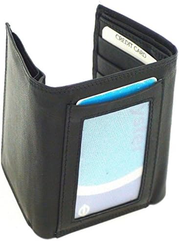 Euro Leather Quality Trifold Small Soft Leather Wallet Credit Cards - Size: 102(h) x 83(w) x 16(d) mm  - Black