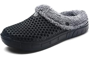 ZXWFOBEY HangFan Men's Women Mules Clogs Slip On Garden Shoes Fur Lined Slides Flip Flops Warm Winter Slipper