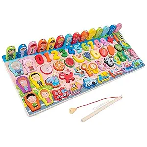 Univocean Wooden Magnet Toys Fishing and Matching Game Toy Set for Children/Kids