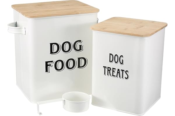 Morezi Boîte de Stockage de Nourriture pour Animaux de Compagnie, conteneur croquettes Chien, 7L+2Lnourriture Conteneur-Blanc