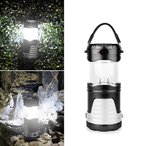 ProGreen skalierbare Solar Camping Laterne, schwarz, tragbar, Kaltweiß 6000k, Solaraufladung, Batteriebetrieb mit Lithium-Ionen-Akku, Wasserdicht IPX-4, , Solar Campingleuchte, Campinglampe, Notleuchten, LED Zeltlampe, Gartenlaterne, Arbeitsleuchte, Aufladen für alle Handy [1 Jahr Garantie] - 6