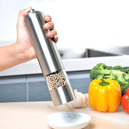 LUCKKYY reg;Automatic Stainless Steel Pepper Mill Spice and Salt Grinder, Battery Powered, Great for Home, Kitchen, Restaurant, BBQ etc
