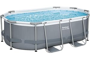 BESTWAY Steel Pro MAX 10' x 6'7" x 33"/3.05m x 2.00m x 84cm Oval Pool Set, Grey/White/Blue