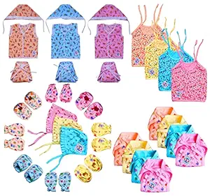 V.B.K Baby Boys and Baby Girls Cloth Set Combo With Jabla(7 Pcs) and Nappy(Langot)(11 Pcs),Cap(6 Pcs),Hand Mittens(4 Pair),Leg Booties(4 Pair),Pure Hosiery Cotton Skin Friendly Fabric,0 to 6 Months.