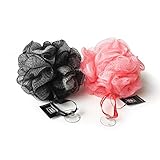 1541 London Exfoliating Bath & Shower Body Puff / Scrunchie / Buffer TWIN PACK (Olive Black / Bubblegum Pink)