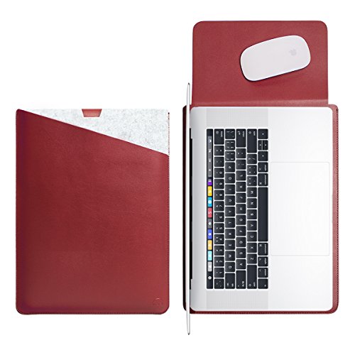 WALNEW 13 MacBook Pro 13 Zoll, Veröffentlicht in 2016, Schutzhülle, Hülle, Case, Cover, mit Zwei-Taschen-Design mit Geschütztem Inneren und Externem Mousepad,Rot