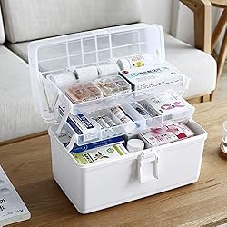 NingMiner Boîte de Rangement Portable à 3 Couches pour médicaments 33 x 17,8 x 22,1 cm, Blanc, 34 * 18 * 22.5CM