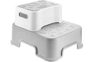 WIDODIO Tritthocker Kinder, Robuster Tritthocker Kinder 2 Stufen, Anti-Kipp und Anti-Rutsch Hocker kinder Klappbar, Tritthocker Kinder Bad für Badezimmer, Sicher Toilettenhocker für Kleinkinder(Grau)
