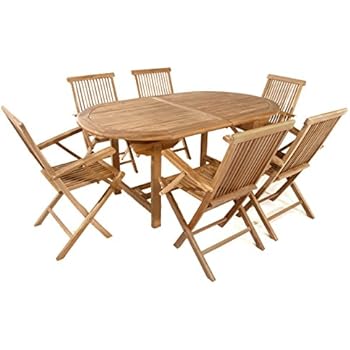 Teakholz massiv Natur Divero Gartenmöbel-Set Terrassenmöbel-Garnitur