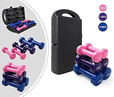 Leogreen - Set d'Haltère de Main, Haltères Courts à Revêtement en Plastique, Emaillé, Rose/violet/bleu, Avec une mallette noire, 10 kg, Matériau des haltères: Fonte, Matériel de l'étui: Plastique ABS