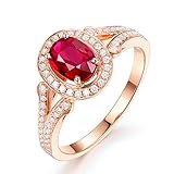 AnazoZ FINERING 18k Gold Damen-Ring Echt Rubin 1.02 Karat Diamant Trauringe Eheringe Hochzeit Verlobung für Frauen Ringgr. 55 (17.5) Ringschmuck