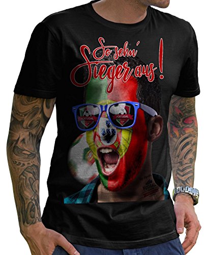 Stylotex Herren T-Shirt Basic So sehn Sieger aus Shout for Portugal, Farbe:schwarz;Größe:XL
