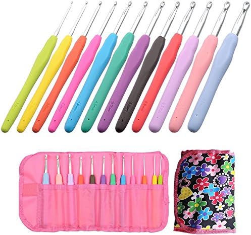 Larvin Torria Crochet Hooks Set 12pcs with Sturdy Case - Ergonomic Soft Rubber Grip Handle and Premium Aluminum Knitting Needle in Case-Size 2mm to 8mm (1 Pack)