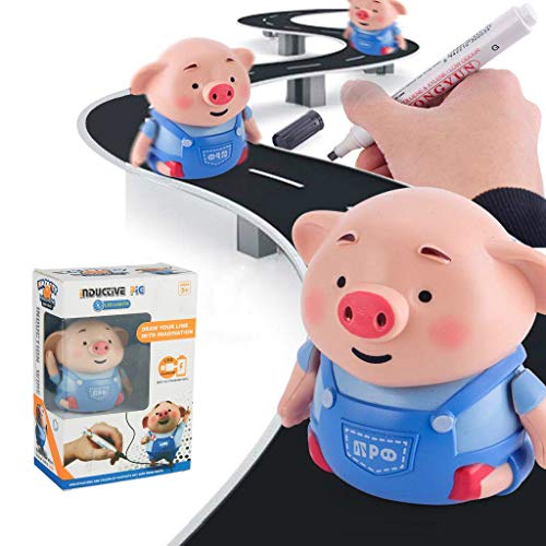 LWRhome Follow My Path Pen Inductive Toy Pig, Mini Robot Creativo Sigue Cualquier línea Dibujada Magic Pen Inductive Cute Pig Toy Niños Educativo Juguete Interactivo Regalo