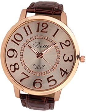 Culater® Frauen Dame groß Römer Zahlen Gold Zifferblatt Leder Quarzuhr Armbanduhr braun