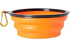 DINGO WALDEMAR RUTKOWSKI DINGO 14468 - Ciotola da viaggio per cani in silicone con moschettone in metallo, bordo nero ulteriormente irrigidito, pieghevole e leggera, capacità 1000 ml, arancione