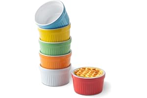 VINILITE Stampo in Ceramica Pirottini per Soufflé Set de 6 Mini Ciotola di Dessert Stampi per Forno Perfette per Fare Creme Brulees Muffin Crème Pirottini in Ceramica 10 CM