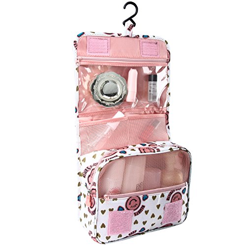 Discoball Trousse de toilette et maquillage portable et pliable pour voyages Trousse de toilette à crochet Pink smile