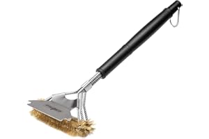 Grillfürst Premium Spazzola per Griglie con setole in Ottone, 45 cm - Spazzola per la Pulizia della griglia, Spazzola per Griglie con Testa Larga a 3 Pieghe e Raschietto