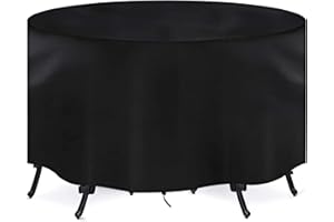 SCHLEUDER Fundas para Muebles de Jardín, Redonda Funda Muebles Impermeable Exterior, Cubierta de Mesa de Jardin Circular 420D Resistente al Viento, Protección Contra los Rayos UV y la Nieve (185*110cm)