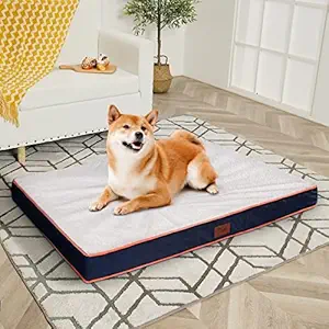 Tail Stories Extra Large Dog Beds for Large Dogs up to 90lbs, Orthopedic Dog Beds Waterproof Mattress with Removable Washable Cover-4 Inch Thick Egg Crate Foam Dog Bed with Non-Slip Bottom, Navy