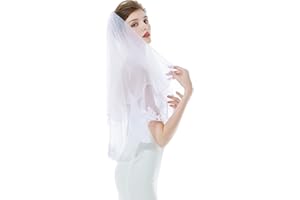 BEAUTELICATE Wedding Bridal Veil With Metal Comb 2 Tier Pencil Scalloped Edge Fingertip Length 34" White Ivory Short Veil For Bride