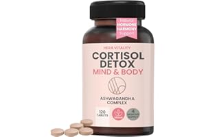 Cortisol Detox, Mind and Body Cortisol Reducing Supplement 1000mg Ashwagandha,120 Tablets to Lower Stress & Anxiety, Balance Adrenal Hormones, Reduce Fatigue, Increase Focus and Energy. HERA Vitality