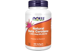 Now Foods, Natural Beta Carotene (Bêta-Carotène Naturel), 25.000IU (7.500mcg), 180 Capsules molles, Provitamine A, Sans Soja, Sans Gluten, Sans OGM
