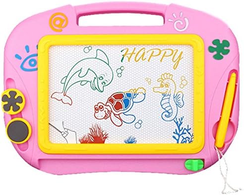 VINNEL Magnetic Color Drawing Board for Kids/Toddlers/Babies with 2 Stamps and 1 Pen/ Sketch Pad Writing Craft Art Child Gift Toy V1206BB (Pink)