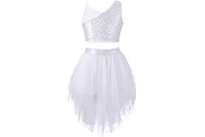 YOOJIA Kinder Mädchen Ballettkleidung Zweiteiler Tanzkeid Ballettkleid Pailletten Balletttrikot Lyrisch Tanz Outfit Latein Rumba Kleid Tanzkleidung