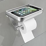 Homemaxs Toilettenpapierhalter Wandmontage Aluminium Klopapierhalter mit Ablage für Mobiltelefon, Matte Finish