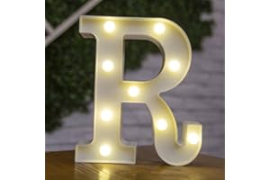 anso Alphabet LED Letters Light Up Numbers White Plastic Letters Standing Decor A to Z 0~9 (Letter R)