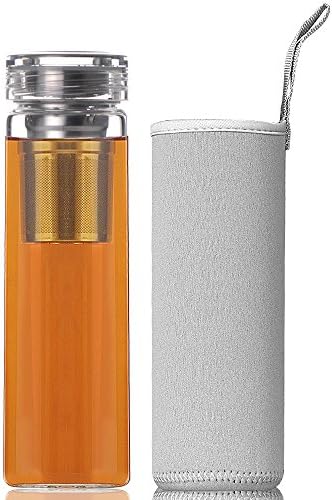 Reeho® 510ml BPA-Free Sports Borosilicate Glass Water Bottle With Portable Protective Neoprene Sleeve and Filter (Gray 2, 510ml)
