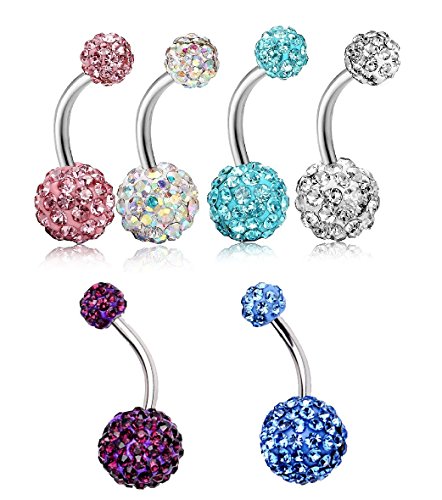 Preisvergleich Produktbild 316L Bauchnabelpiercing Bauchpiercings Ohrringe stecker , DIKETE 6 stück Körperschmuck KörperPiercing mit Kristallsteine