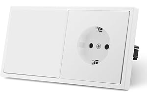 MVAVA Interruptor de luz empotrado con toma Schuko 1 compartimento 2 vías 80mm*150mm Blanco