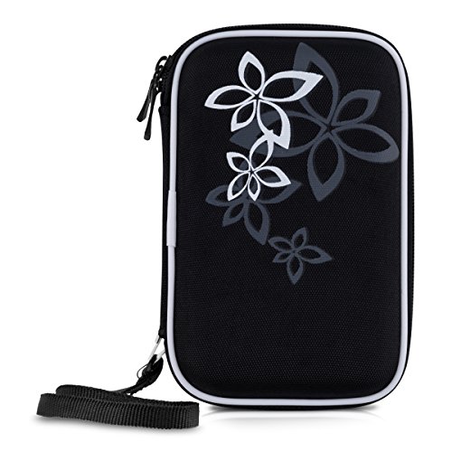 kwmobile Hardcase Tasche Hülle für externe Festplatten (2,5") mit Blumen Spitz Umriss Design - Schutzhülle in Weiß Grau Schwarz