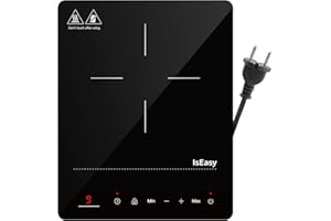 ISEASY Piastra ad induzione, piano Cottura a induzione elettrica con superficie in vetro cristallo nero, design portatile ultrasottile, controllo touch sensor e blocco di sicurezza, 2100W