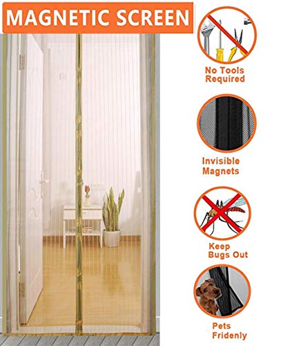 LEIAZ Incolla Striscia Zanzariera Magnetica, Vetroresina Forti magneti Heavy Duty Guarnizione del Telaio Completo Rimovibile per Porta- 70x200cm-150 * 240cm,Beige,100 * 240cm