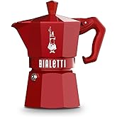 Bialetti - Moka Exclusive: 3 Cups Ocak &Uuml;st&uuml; Espresso Pişirici - 130ml - Kırmızı Renk - Al&uuml;minyum G&ouml;vde - Patentli G&uuml;venlik Va