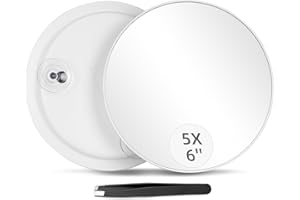 JADAZROR 5-facher Vergrößerungsspiegel mit 3 Saugnäpfen – 15cm großer Schminkspiegel mit 5-facher Vergrößerung, Vergrößerungs-Schminkspiegel und Pinzetten-Set, tragbarer Vergrößerungsspiegel