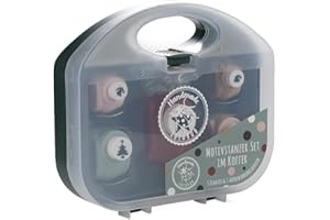 Lulubug Stanzer Weihnachten, 5 Motive | Motivstanzer Set, 3 Größen | Stern, Tannenbaum, Engel, Glocke, Weihnachtsmütze | mit Koffer, stanzt Papier bis 250 GSM