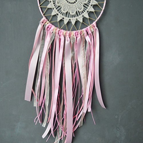 Böhmen Rosa Riibon Spitze Feder Traumfänger Hauptwanddekor Hängen - 5