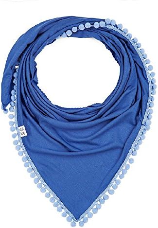 MayLily® Premium | Cute Triangular Bamboo Scarve / Shalw for every Super Fashion Baby | PomPom fringe | Antiallergic | Made in EU | available in many colors | Cobalt/blue