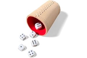 DELALO Würfelbecher Leder mit Filz und Würfel - Hochwertig & Leise - Echtleder Kniffelbecher (Rot)