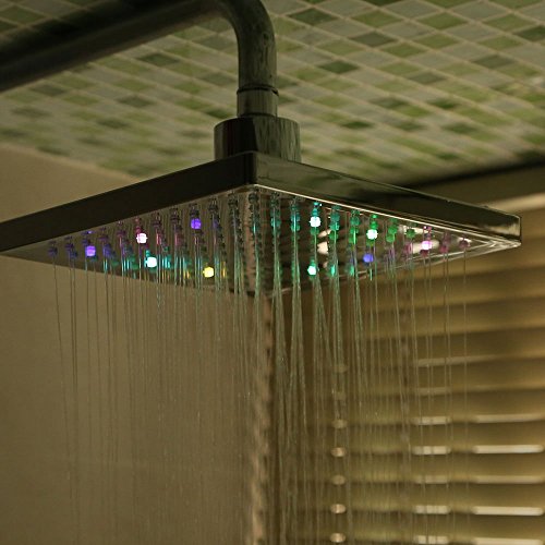 Delipop 7 Farbwechsel Duschkopf, viereckig Wasser Flow Powered 20,3 cm ABS-Chrom Finish für Badezimmer - 6