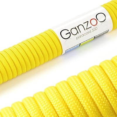 Ganzoo Corde de survie à usages multiples et ultra-résistante, corde de parachute, paracorde 550, corde gainée en nylon, longueur totale: 31m, couleur: jaune – ATTENTION: NE PAS UTILISER CETTE CORDE POUR L'ESCALADE, Marque Ganzoo