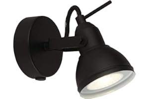 Britalia Matt Black Vintage Retro 1 Lamp Switched Adjustable Spot Light | Requires 1 x GU10 Bulb (Not Included) | Gloss White Inner Shade