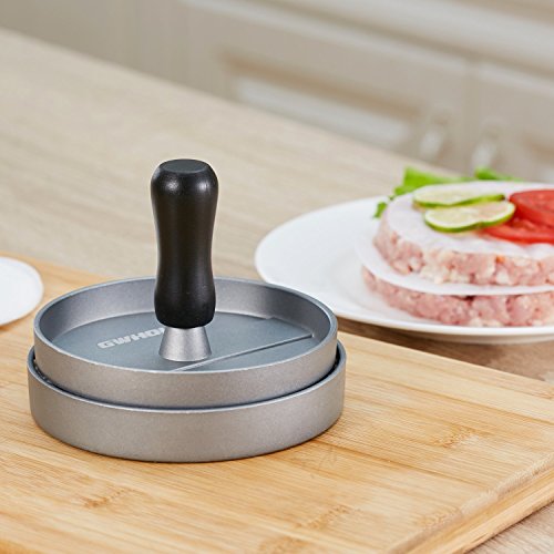 GWHOLE Hamburgerpresse + 100 Blatt Antihaftpapier patty maker aus Aluguss mit Antihaftbeschichtung, 11 cm - 4