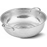 Premium 22 cm Paslanmaz &Ccedil;elik Mutfak S&uuml;zgeci, &Ccedil;ift Kulplu Metal Pirin&ccedil; ve Bakliyat Yıkama Kabı, Isıya Dayanıklı Delikli Sebze